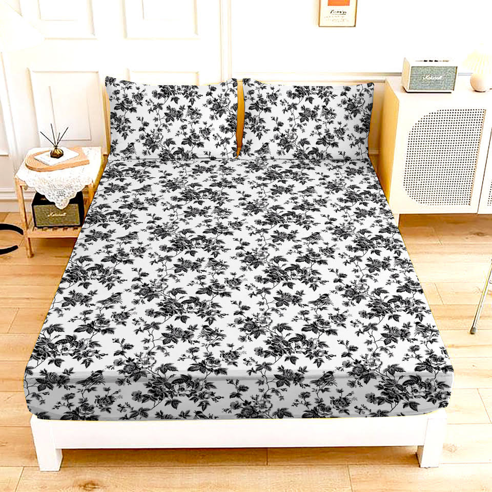 Bed Sheet Single - Black floral